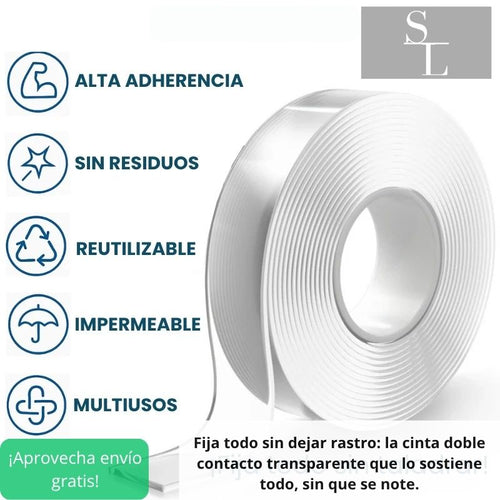 Cinta Doble Contacto Transparente 2mts