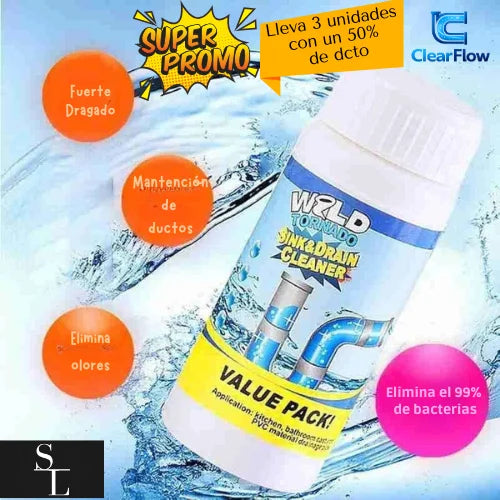 ClearFlow - Polvo Limpia De Drenaje (Pack 3 unidades)